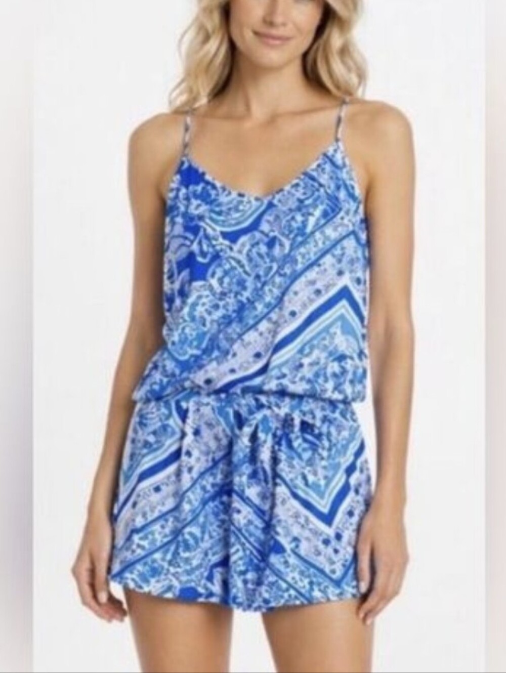 Lilly Pulitzer Blue Paisley Cami Romper Sleeveless Shorts Jumpsuit Size Medium M